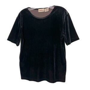 Worthington | Black Velour Short Sleeve Tee, Medium